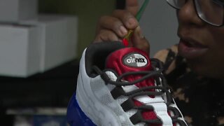 "It all begins with an idea." Buffalo woman follows dream, paints Bills-themed sneakers for a living