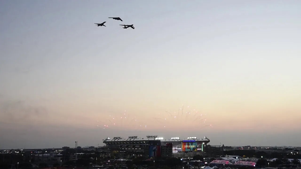 US military bombers flyover the 55th NFL Super Bowl, B-1B, B-2, B-52