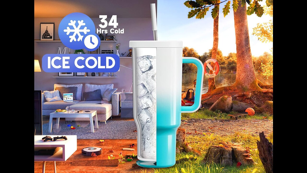 Meoky 40oz Tumbler with Handle, Leak-proof Lid and Straw