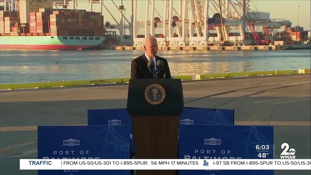 'I'm going to create good paying union jobs' President Biden talks infrastructure bill during Port of Baltimore visit