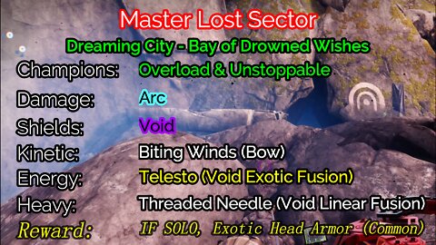 Destiny 2, Master Lost Sector, Bay of Drowned Wishes on the Dreaming City 2-6-22