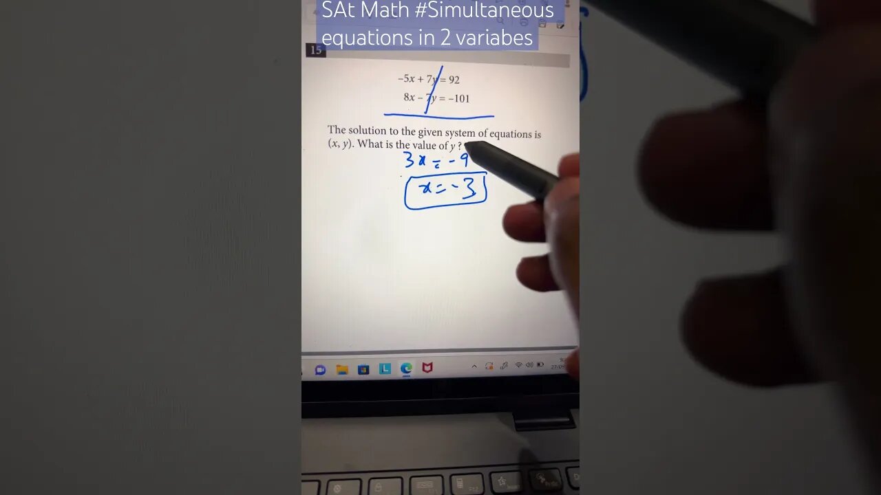 Solving simultaneous equations in 2 variables (Algebra) #youtubeshorts #mathtrick #satmath #youtube