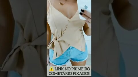 Regata com Botões Forrados e Detalhe de Amarração Lateral/ Corte Assimétrico/@shopee