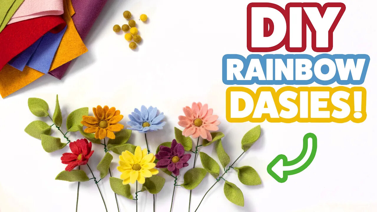 How to make Rainbow Daisies Felt Flowers - Part 1 - DIY Felt Flower Daisy Bouquet