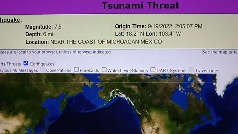 Mexico. Tsunami Threat & Tsunami Station In Event Mode. 9/19/2022