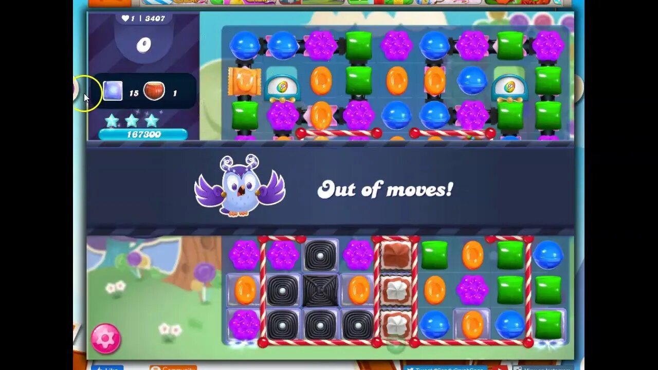 Candy Crush level 3407 Talkthrough, 20 Moves 0 Boosters