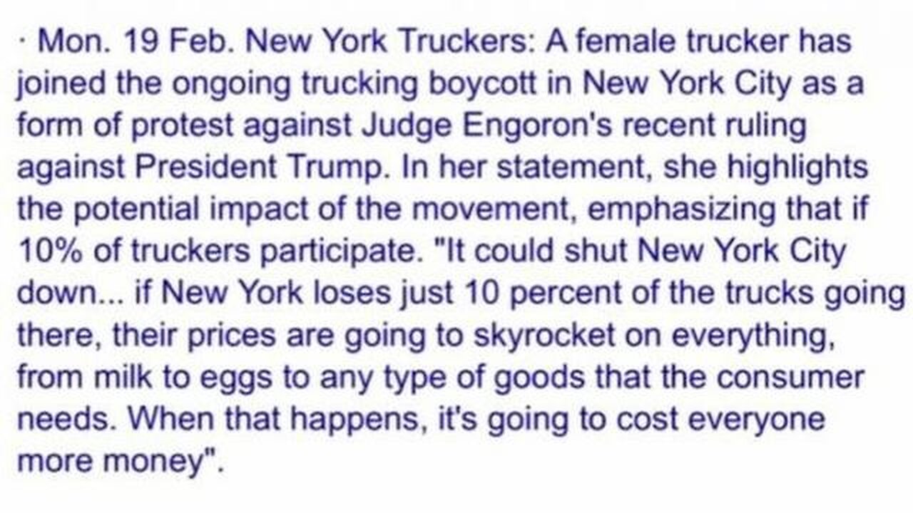 🔴JUST NOW: TRUCKERS FOR TRUMP BOYCOTT NOT NEEDED AS DEMOCRATS DESTROY NEW YORK AND CHICAGO 2-23-24