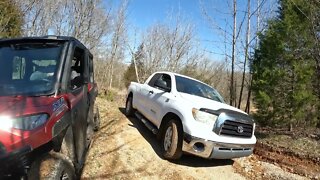 2022 Polaris Ranger Northstar Ultimate winching 4wd truck stuck in a steep gravel washout