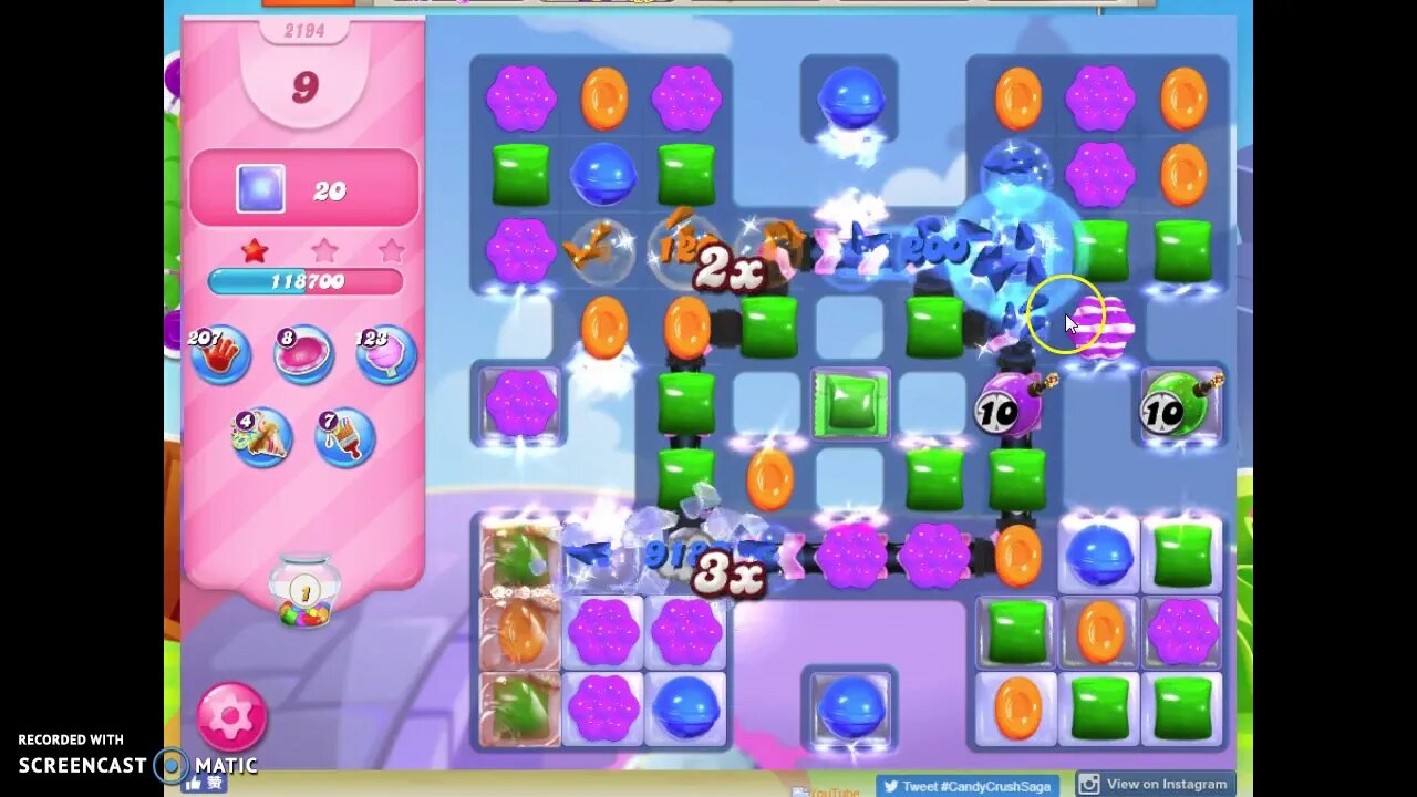 Candy Crush Level 2194 Audio Talkthrough, 2 Stars 0 Boosters