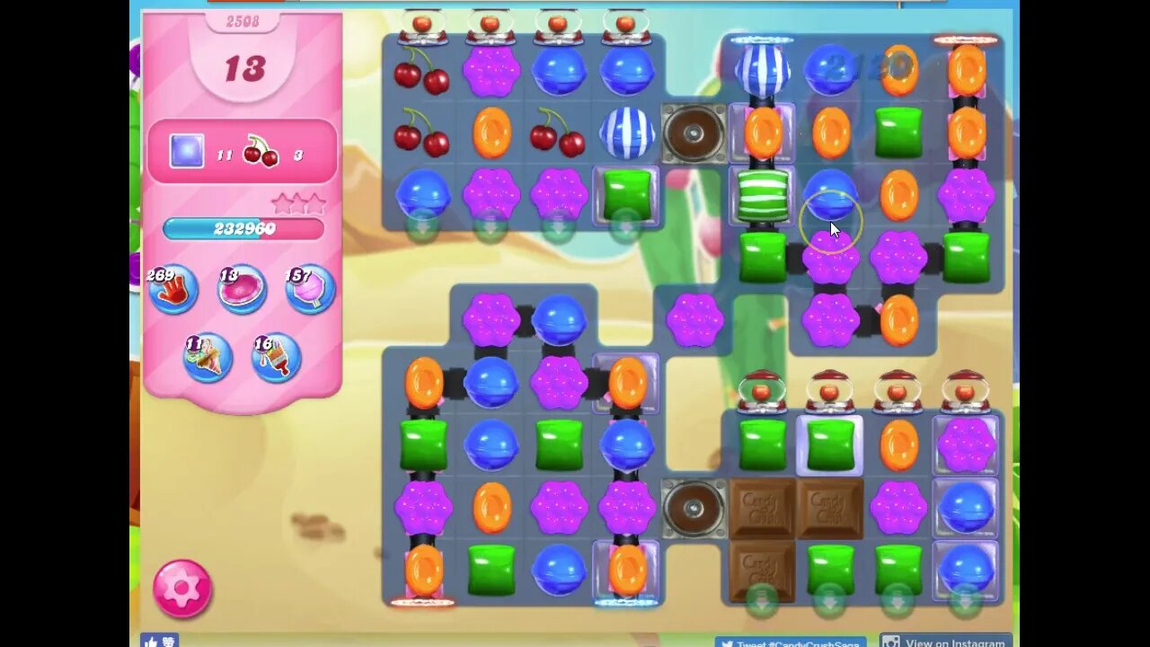 Candy Crush Level 2508 Audio Talkthrough, 1 Star 0 Boosters
