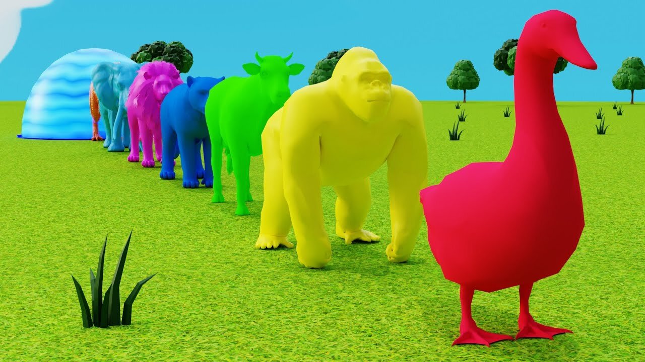 Paint and animals gorilla, Elephant, Duck Cartoon, Lion, Cow Fountain Crossing Wild Animals Game