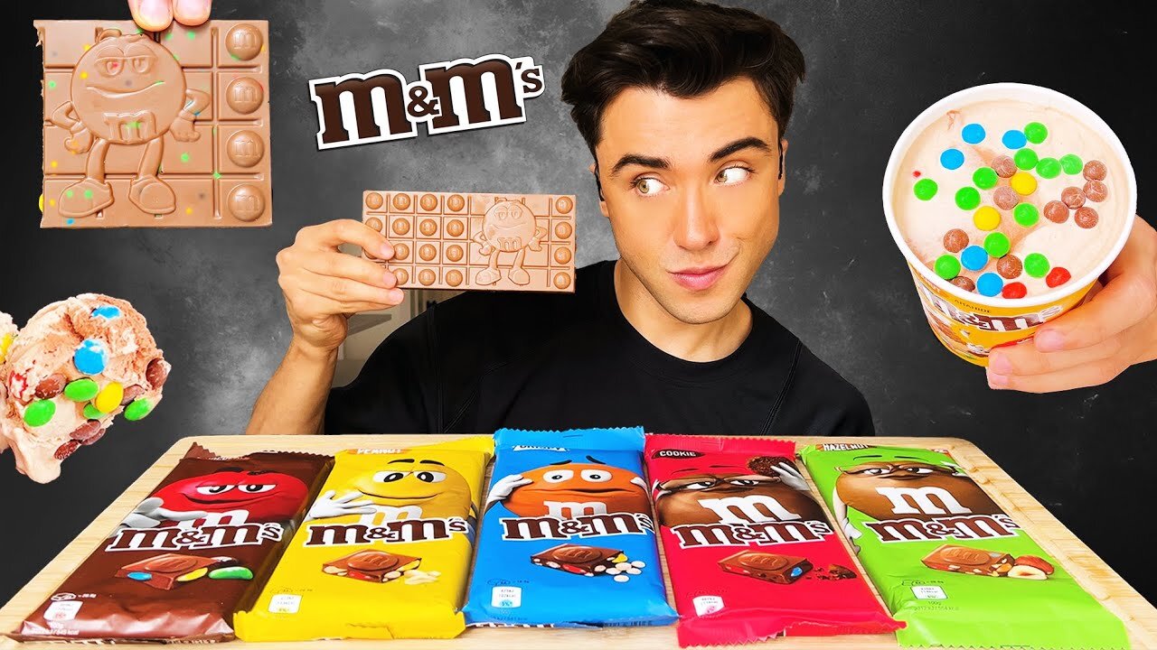 ASMR M&M CHOCOLATE ICE CREAM PARTY DESSERT MUKBANG