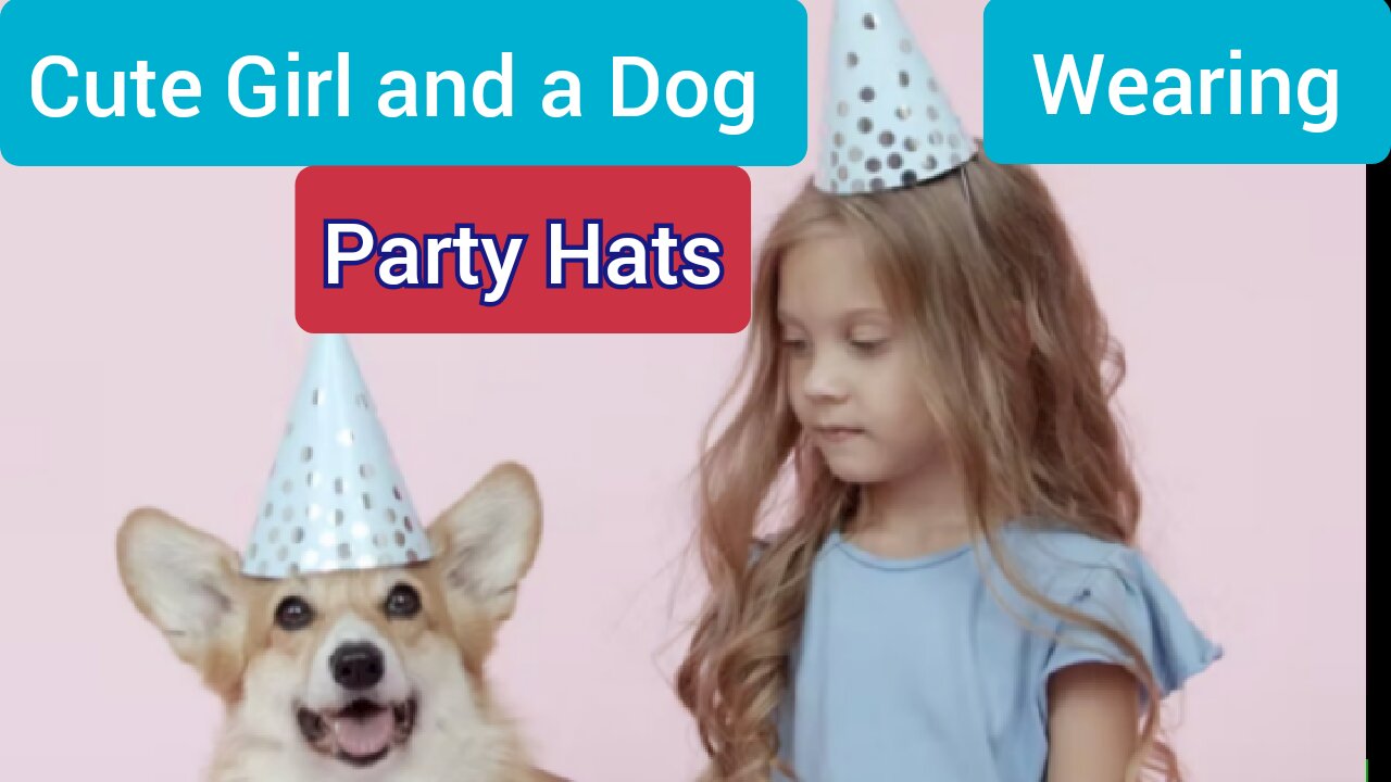 Cute Girl and a Dog Wearing Party Hats