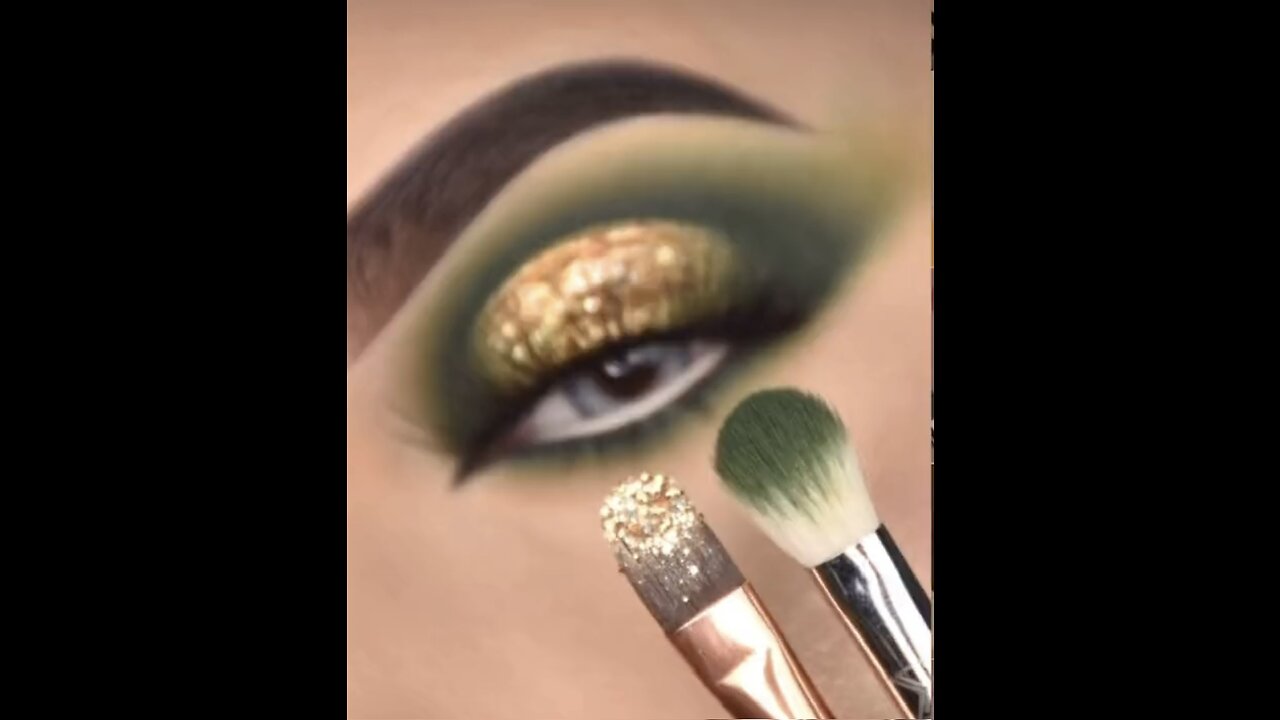 Olive Green And Golden Glitter Eye Makeup Tutorial