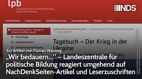 „Wir bedauern…“, Landeszentrale für politische Bildung reagiert auf NDS & Leser | Florian Warweg NDS