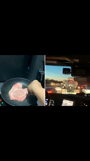Cooking steak while driving