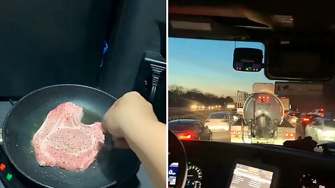 Cooking steak while driving