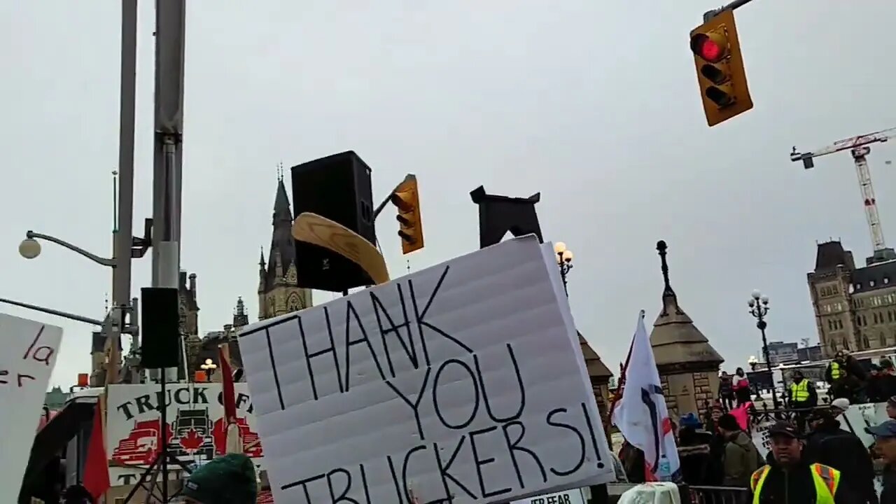 Canadian Protestors sing Sweet Caroline. We're here in peace.