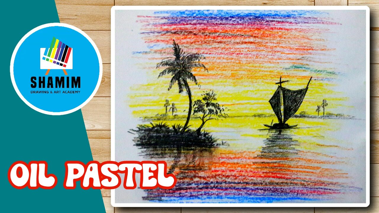 Sunset scenery Drawing in oil pastel for beginners