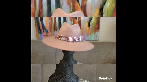 Glam Original showcasing "Pink Champagne" Feathered Hat Band