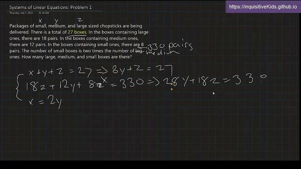 Systems of Linear Equations Word Problems: Problem 1