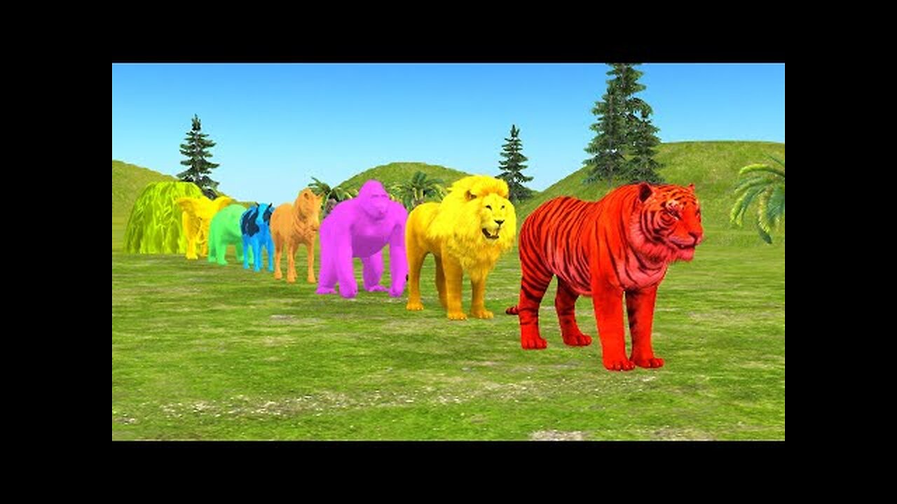 Paint Animals Gorilla Cow Tiger Lion Elephant Fountain Crossing Animal Game