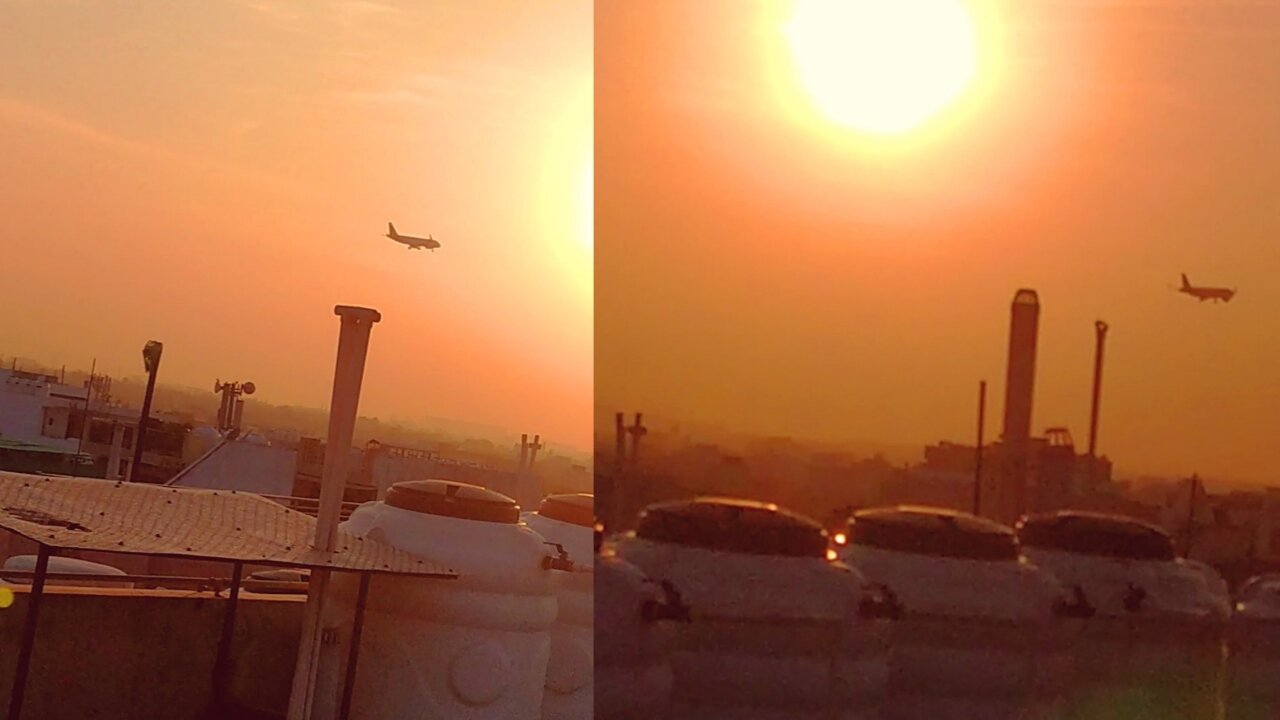 Aeroplane FLying under Sky IN evening Sunligh