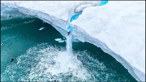 Kayaking down the ICE WALL (extreme Arctic waterfall).