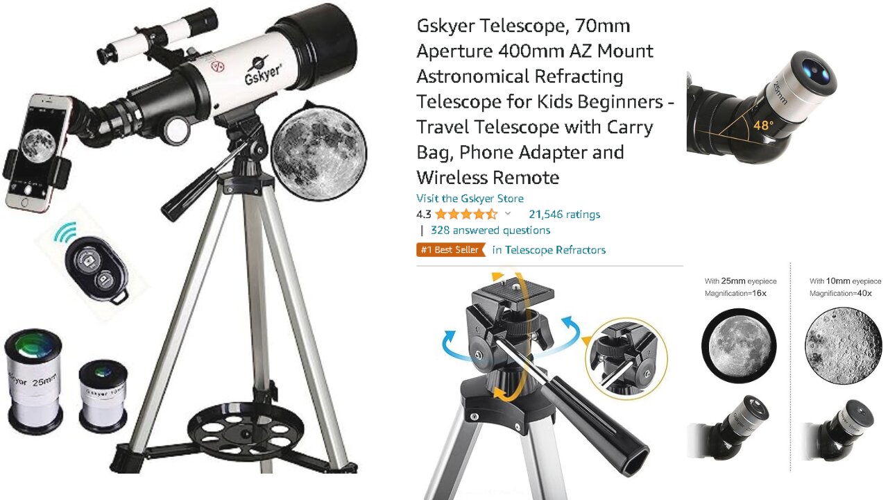 Gskyer Telescope, 70mm Aperture 400mm AZ Mount Astronomical Refracting Telescope for Kids