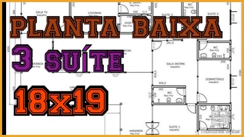 planta baixa 18x19 com varanda e 3 suíte