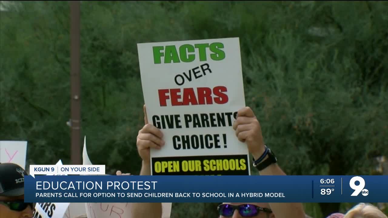 Protesters want a hybrid learning option for their kids