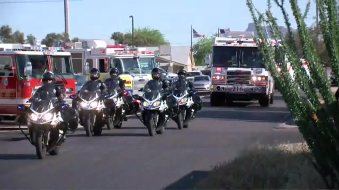 Fire crews, police escort daughter of late firefighter to school