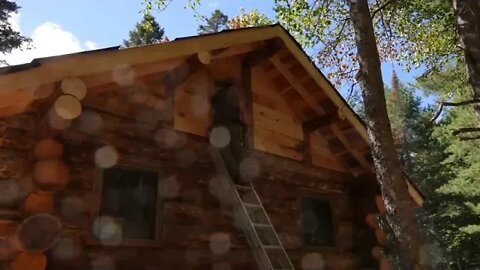 Porch Overhang, Install Windows, Stone Floor, Garden Harvest, Off Grid Log Cabin Build Alone