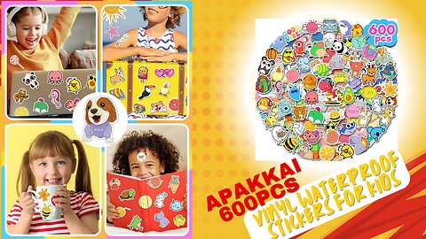 APAKKAI 600pcs Vinyl Waterproof Stickers for Kids| Large Size Kawaii| High Quality| Widely Used