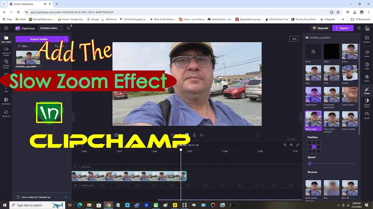 Add The Slow Zoom Effect In Clipchamp