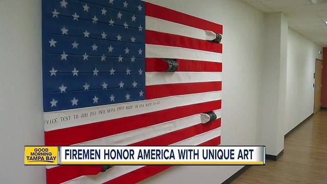 Temple Terrace firefighters honor America by making flags out of old fire hoses