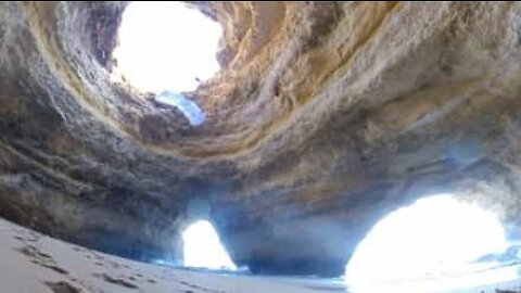 BASE jumper pulls off impressive jump in Portuguese cave