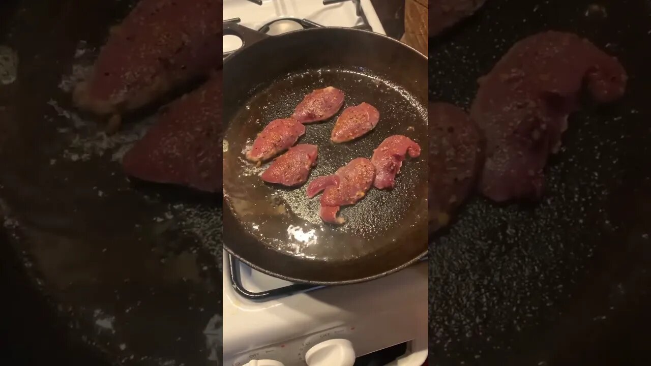 Woodcock Breast on the Castiron = DELICIOUS #woodcock #uplandhunting #goldenretriever