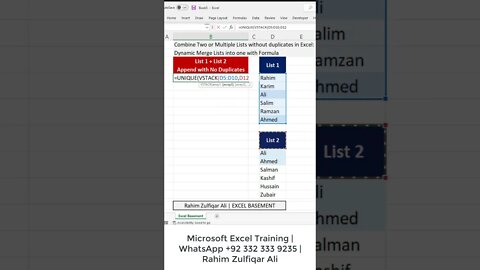 Combine / Append Two or Multiple Lists without duplicates in Excel #shorts Dynamic Append Lists