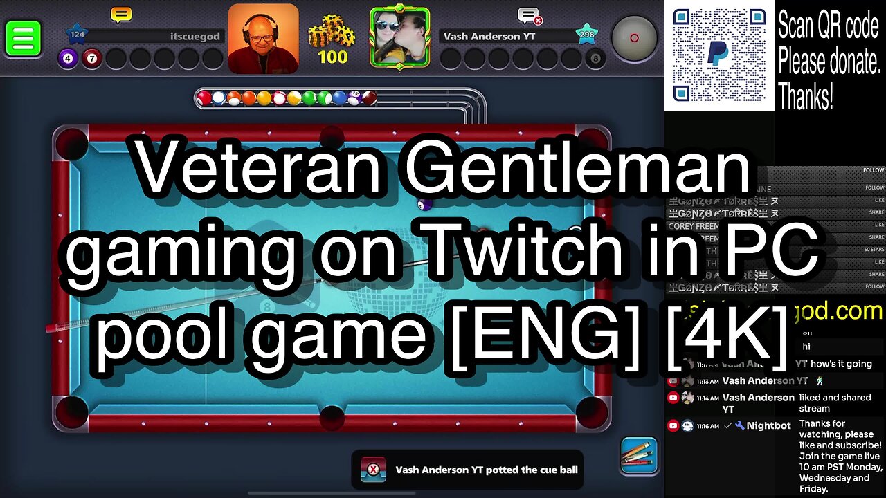 Veteran Gentleman gaming on Twitch in PC pool game [ENG] [4K] 🎱🎱🎱 8 Ball Pool 🎱🎱🎱