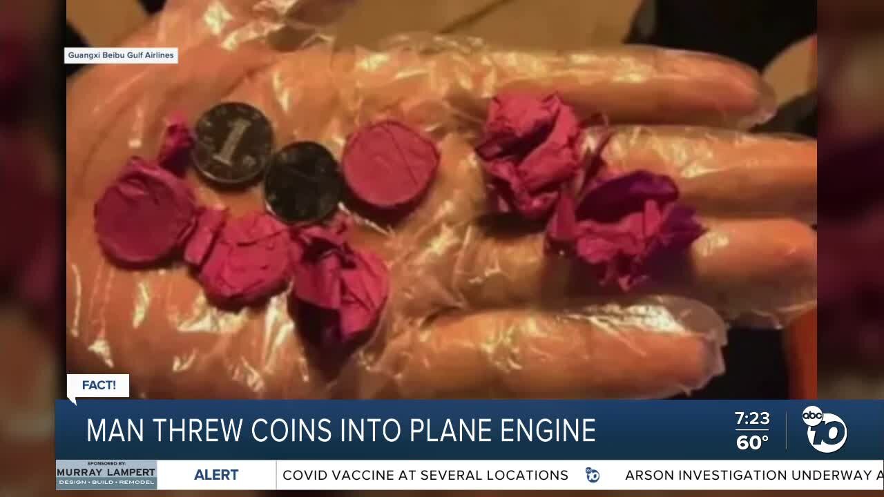 Fact or Fiction: Man arrested for throwing coins into plane's engine