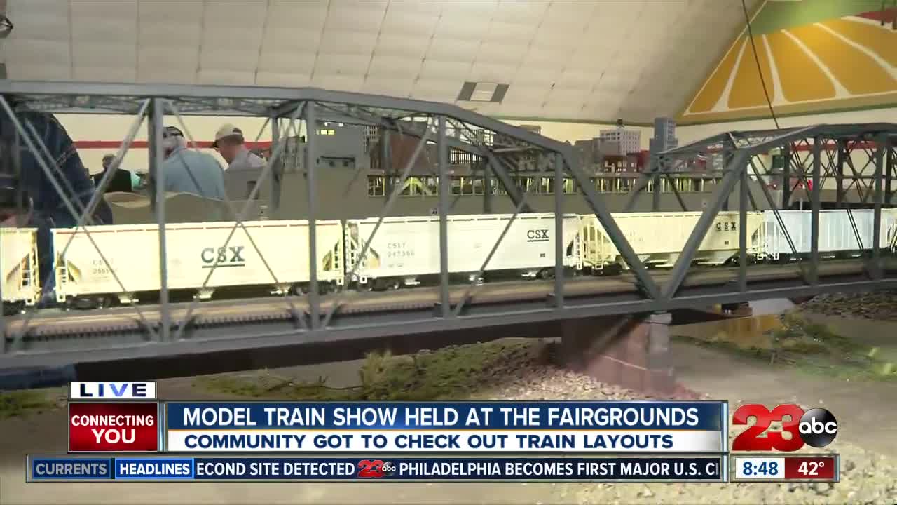 Model train show held at fairgrounds: Bridge