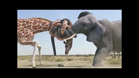 giraffe vs elephant fight for water