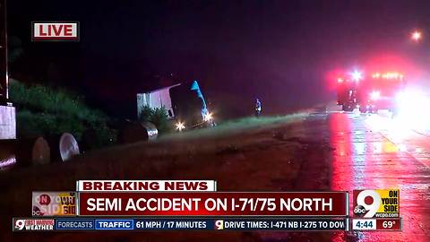 Semi crash snarls traffic on I-71/75 in Northern Kentucky