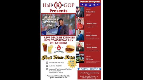 Hall Co (R) GOP presents July 9th Independence Day Picnic 07-09-2022