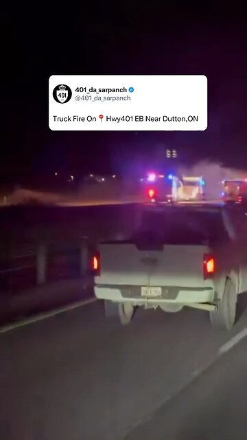 Transport Truck On Fire Highway 401