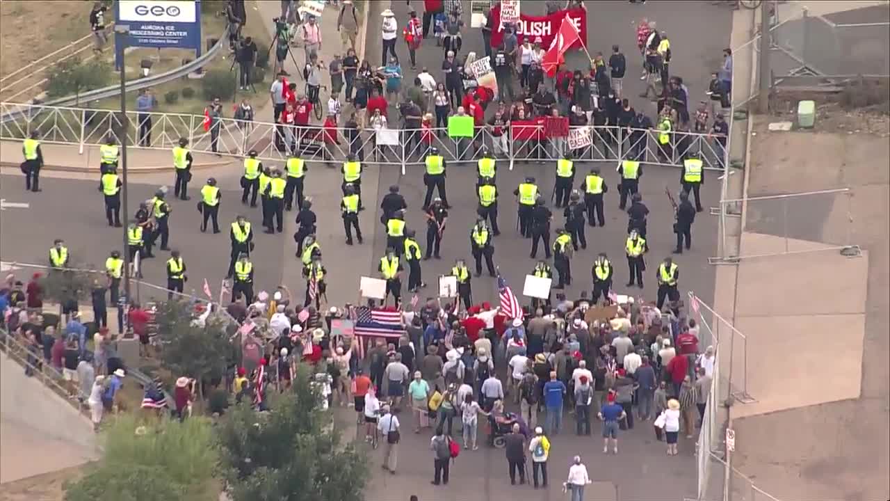 Protesters arrive at ICE facility in Aurora