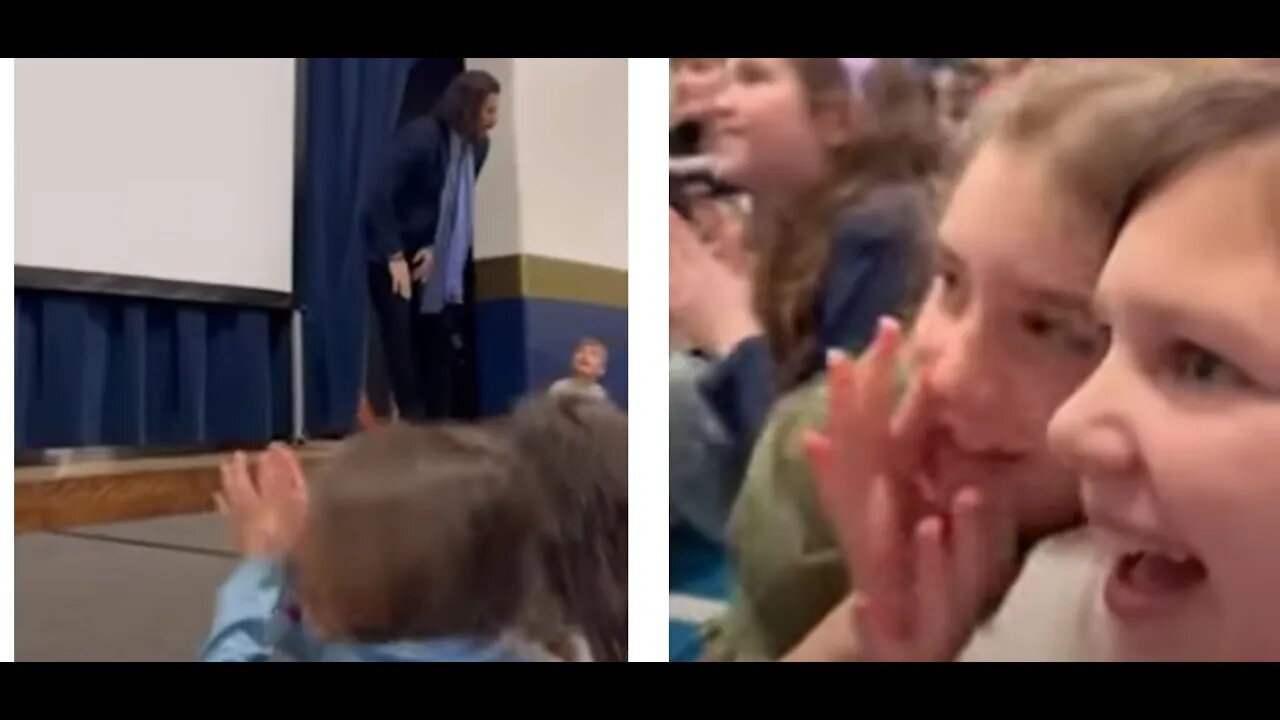 Jonathan Roumie makes a surprise visit to the grade school St Gertrude in Madeira kid's pure joy