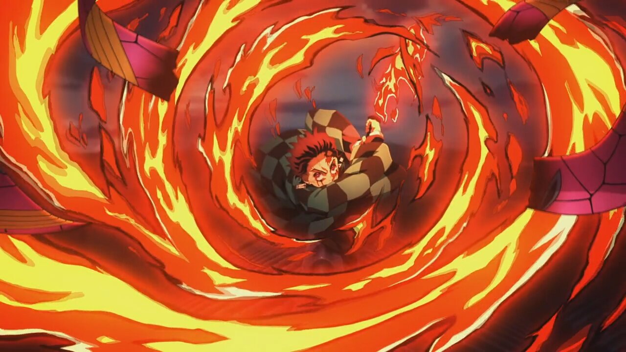 Tanjiro using Hinokami Kagura