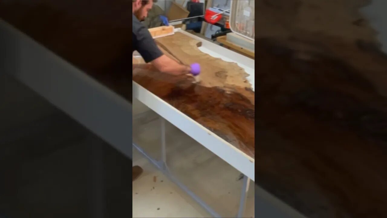 Sealing the slab before the pour! #woodworking #diyepoxy #epoxytable #diy #wood #epoxy #homedecor